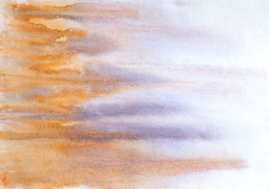 Turuncu ve mor soyut manzara gradyanı. Sonbahar çiçeklerinin resmi. Suluboya sanat arka planı.