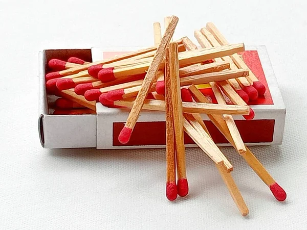 Antique Matchsticks Wooden Stem Red Head Placed White Background Antique — Stock Photo, Image