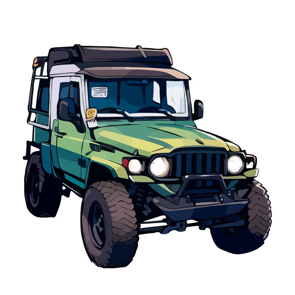 Off Road Car Vector Logo illustration, Green Off Road Car 4x4