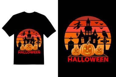 Cadılar Bayramı tişört tasarımı. Gece ve korkunç şatoyla Cadılar Bayramı 'nız kutlu olsun. Mutlu Cadılar Bayramı alıntıları t-shirt tasarım grafiği. Cadılar Bayramı korkunç gece tasarımı.