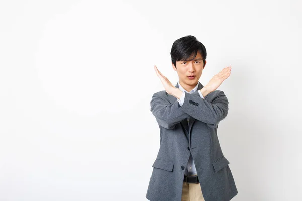 Jong Japans Man Functie Kleding Vormen Geen Gebaar — Stockfoto