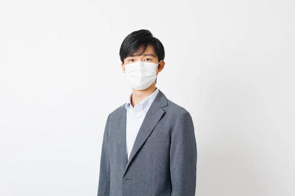 Ritratto Bell Uomo Affari Giapponese Con Maschera — Foto Stock