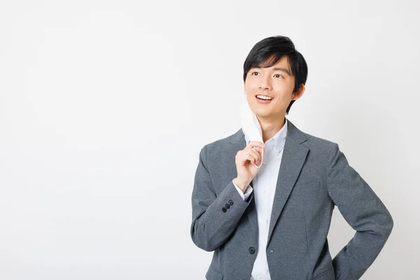 Portrait Bel Homme Affaires Japonais Avec Masque Facial — Photo