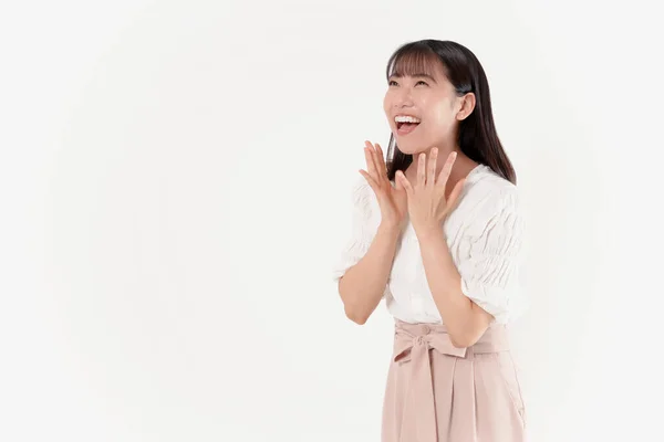 Beautiful Young Exited Asian Woman Isolated Background — Stock Photo, Image