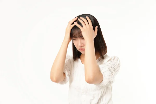 Young Asian Businesswoman Headache Isolated — Stock Photo, Image