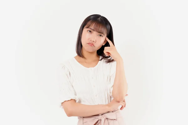 Mooie Jonge Aziatische Vrouw Denken Geïsoleerde Achtergrond — Stockfoto