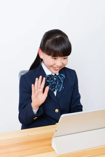 Japans Meisje Schooluniform Wonen Online Klasse — Stockfoto