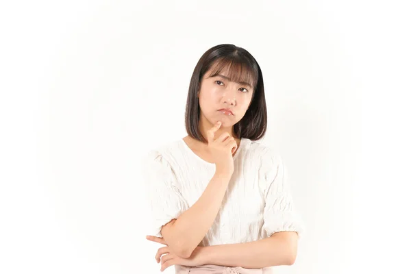 Vacker Ung Asiatisk Kvinna Tänkande Isolerad Vit Bakgrund — Stockfoto