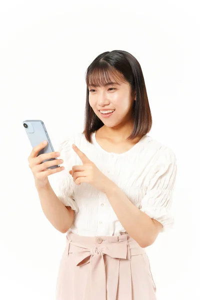 Piękna Japońska Kobieta Pomocą Smartfona — Zdjęcie stockowe