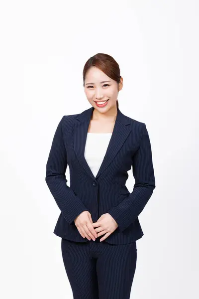 Studio Shot Beautiful Japanese Businesswoman Standing White Background — Stock Photo, Image