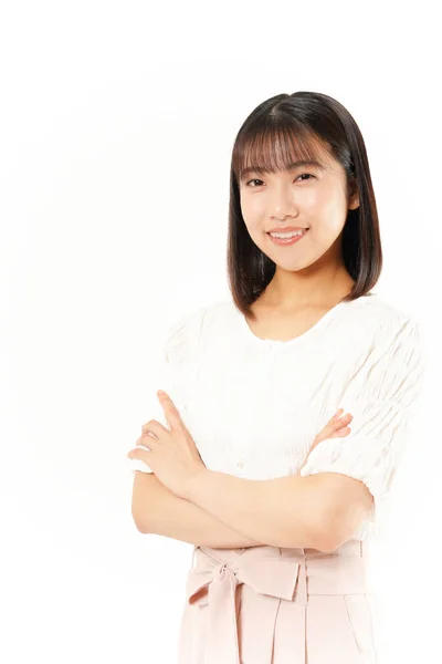 Hermosa Joven Asiática Mujer Con Brazos Cruzados Aislado Fondo —  Fotos de Stock