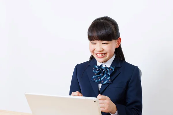 Japonesa Chica Uniforme Escolar Asistir Clase Línea —  Fotos de Stock