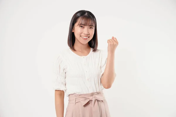 Beautiful Young Asian Woman Showing Fist Isolated Background — Stock Photo, Image