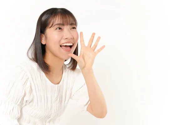 Portrait Young Japanese Woman Cheering Gesture — Stock Photo, Image