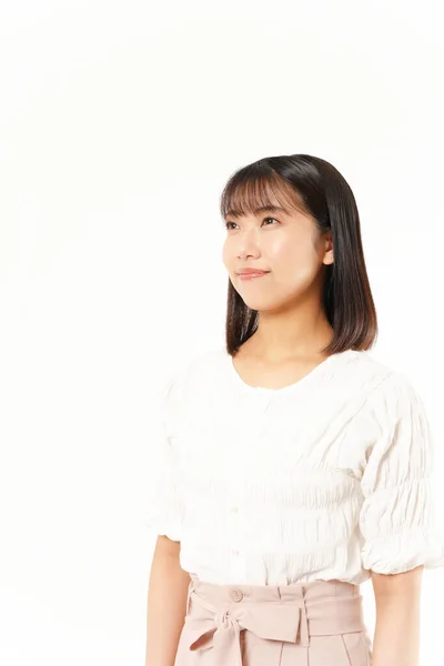 Schöne Junge Asiatische Frau Posiert Auf Isolierten Hintergrund — Stockfoto