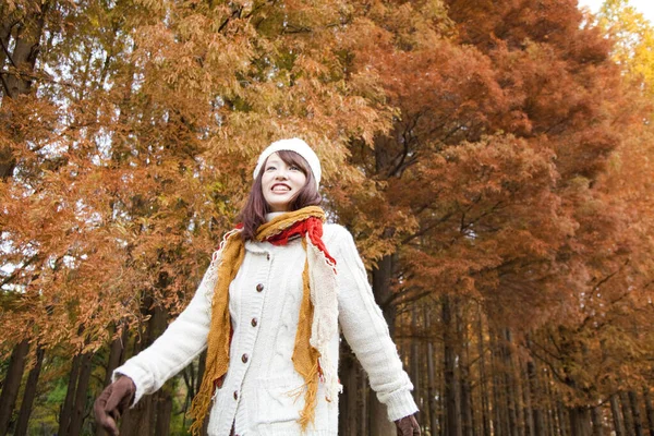 Jovem Bela Mulher Posando Floresta Outono — Fotografia de Stock