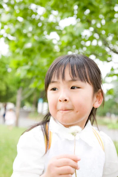 Portrét Roztomilé Malé Asijské Dívky Letním Parku — Stock fotografie