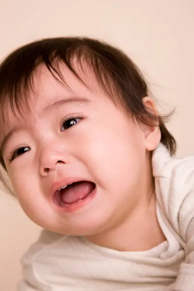 Close Portrait Crying Asian Baby — Stock Photo, Image
