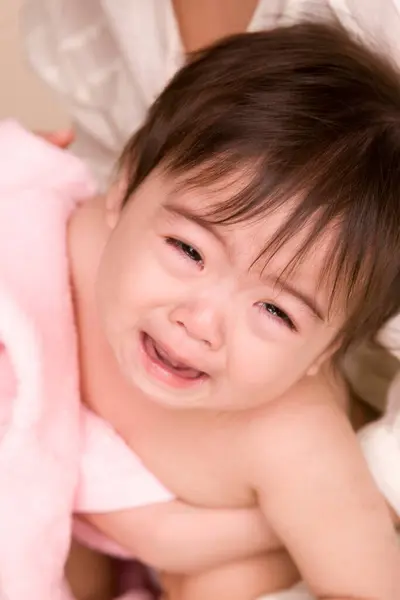 Close Portrait Crying Little Asian Girl — Stock Photo, Image