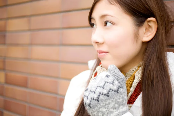 Japonés Mujer Mitón Invierno Aire Libre —  Fotos de Stock