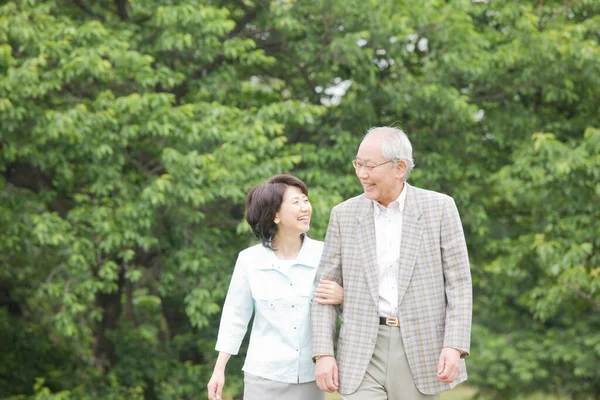 Asiatique Senior Couple Dans Parc — Photo