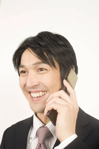 Ritratto Ravvicinato Bel Giovane Imprenditore Giapponese Sfondo Bianco — Foto Stock