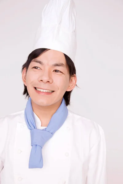 Sorridente Chef Asiatico Uniforme Cap — Foto Stock