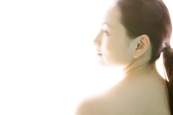 Portret Van Japanse Vrouw Geïsoleerd Witte Achtergrond — Stockfoto