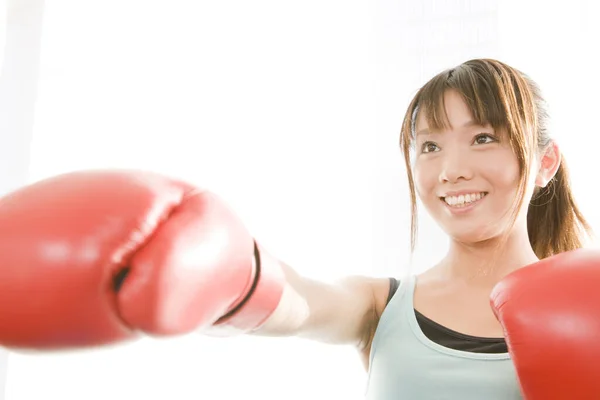Young Asian Woman Boxing Gloves — Stock Photo, Image