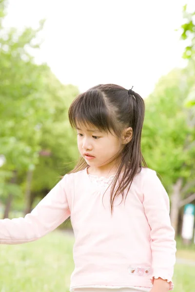 Portrait Cute Little Asian Girl Summer Park — Stock Photo, Image