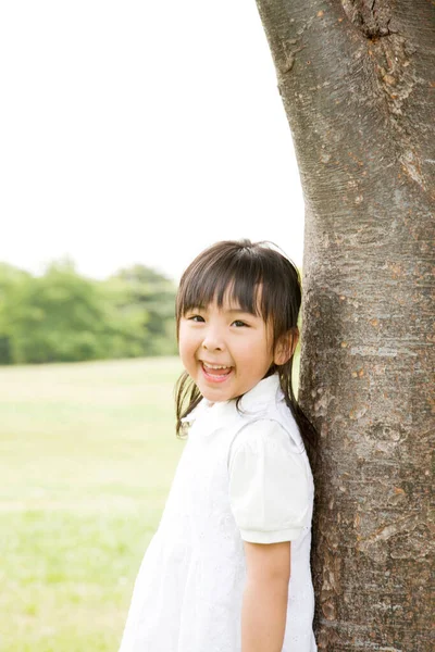 Portrait Cute Little Asian Girl Summer Park — Stock Photo, Image