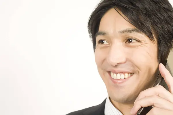 Portrait Gros Plan Beau Jeune Homme Affaires Japonais Sur Fond — Photo