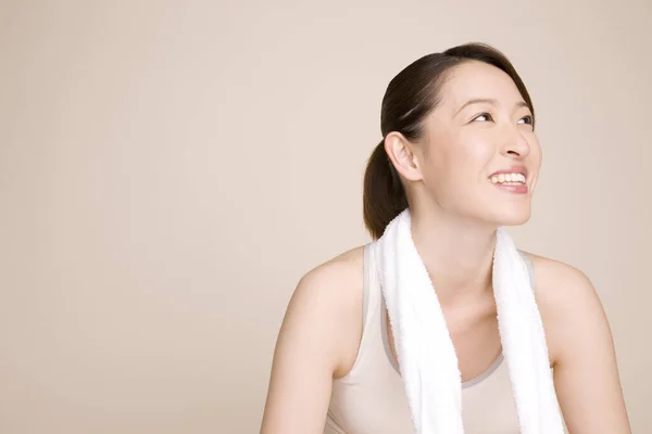 Portrait Asian Woman White Towel — Stock Photo, Image