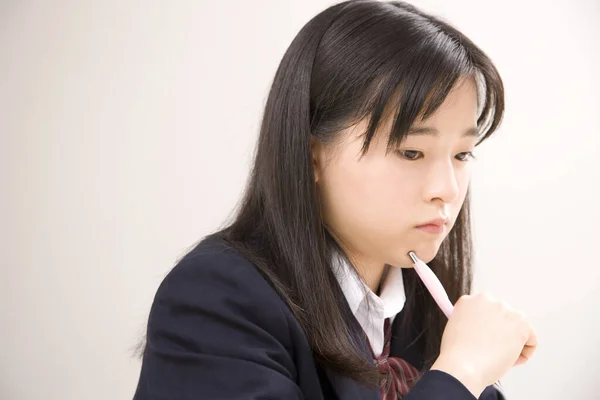 Портрет Милої Японської Дівчини Шкільній Формі Навчання Школі — стокове фото