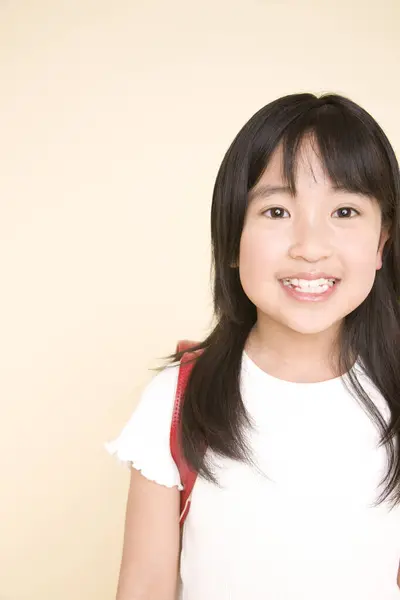 Asian Schoolgirl Smiling Looking Camera Isolated White Background — Stock Photo, Image