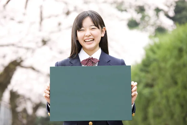 Junge Japanische Mädchen Student Zeigen Leer Leer — Stockfoto