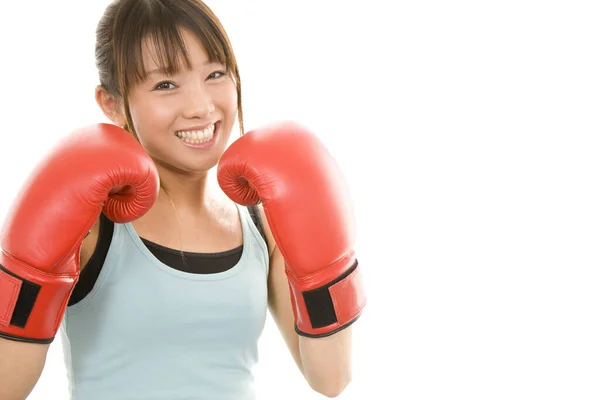 Junge Asiatische Frau Boxhandschuhen — Stockfoto