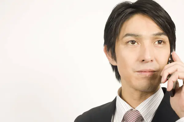 Ritratto Ravvicinato Bel Giovane Imprenditore Giapponese Sfondo Bianco — Foto Stock
