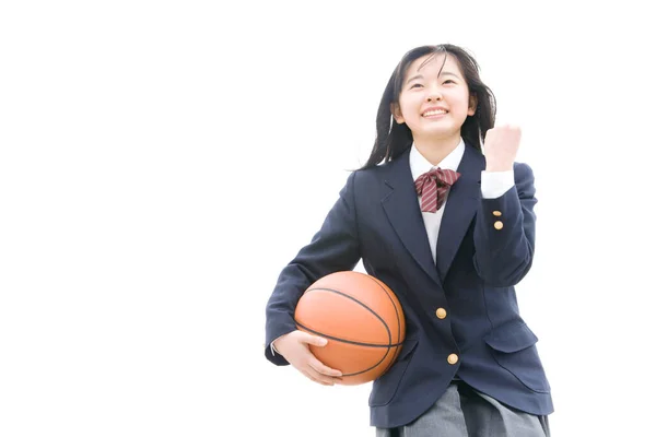 Japanese Girl School Uniform Basketball — Stock Photo, Image