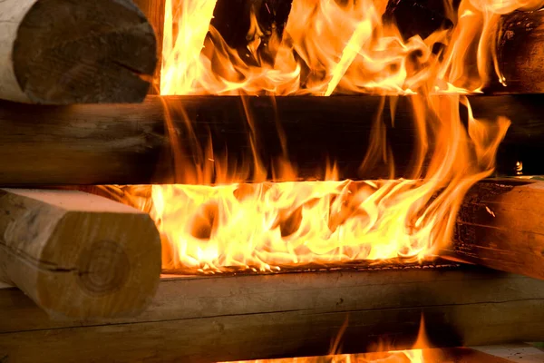 Firewood Flames Big Logs Burning — Stock Photo, Image