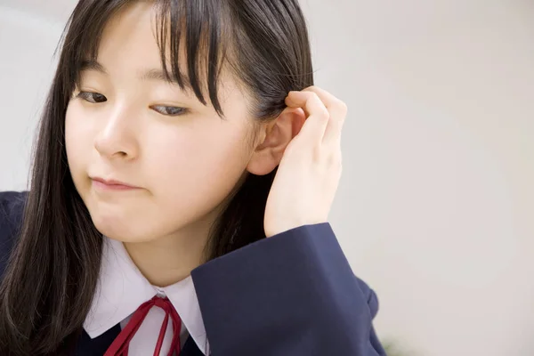 Menina Japonesa Bonito Uniforme Escolar Estudando Escola — Fotografia de Stock