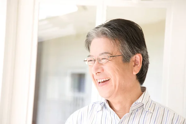Portrait Handsome Retired Mature Japanese Man Home Royalty Free Stock Images