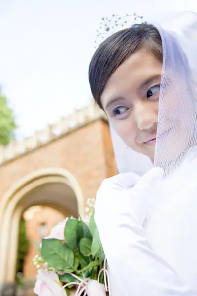Bela Asiático Noiva Retrato Casamento Manhã — Fotografia de Stock