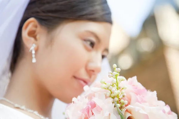 Mooie Aziatische Bruid Portret Bruiloft Ochtend — Stockfoto
