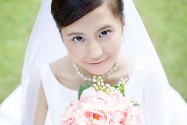 Krásný Asijský Nevěsta Portrét Svatební Ráno — Stock fotografie