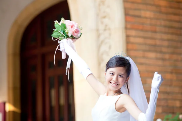 Mooie Aziatische Bruid Portret Bruiloft Ochtend Rechtenvrije Stockfoto's