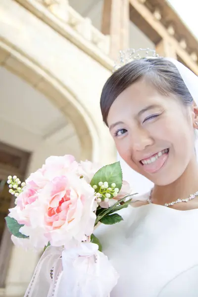 Schöne Asiatische Braut Porträt Hochzeit Morgen — Stockfoto