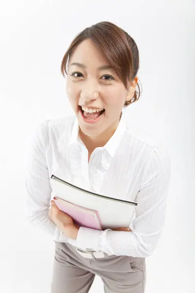 Jovem Mulher Asiática Trabalhando Escritório — Fotografia de Stock