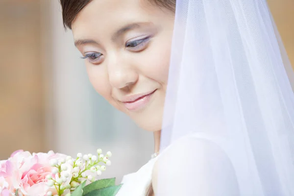Όμορφη Ασιατική Νύφη Πορτρέτο Πρωί Του Γάμου — Φωτογραφία Αρχείου