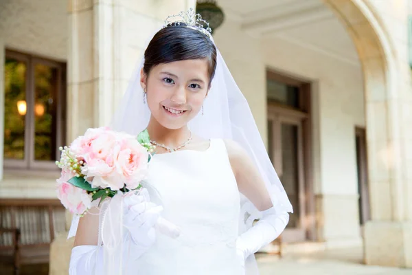 Gyönyörű Ázsiai Menyasszony Portré Esküvői Reggel — Stock Fotó